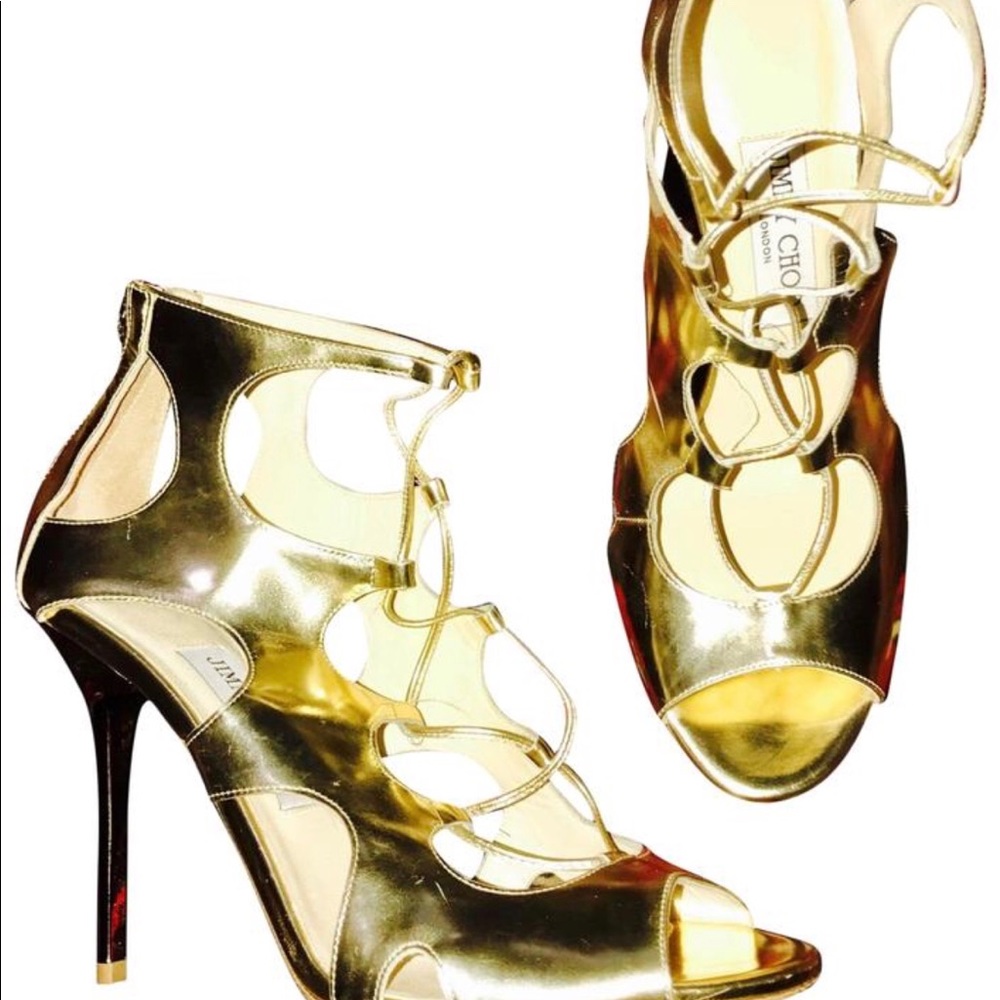 Jimmy Choo Gold gladiator style heels size 9.5